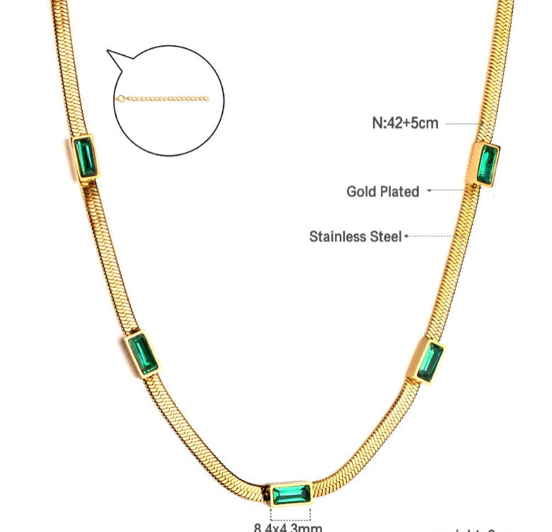 Square Green Chain Necklace