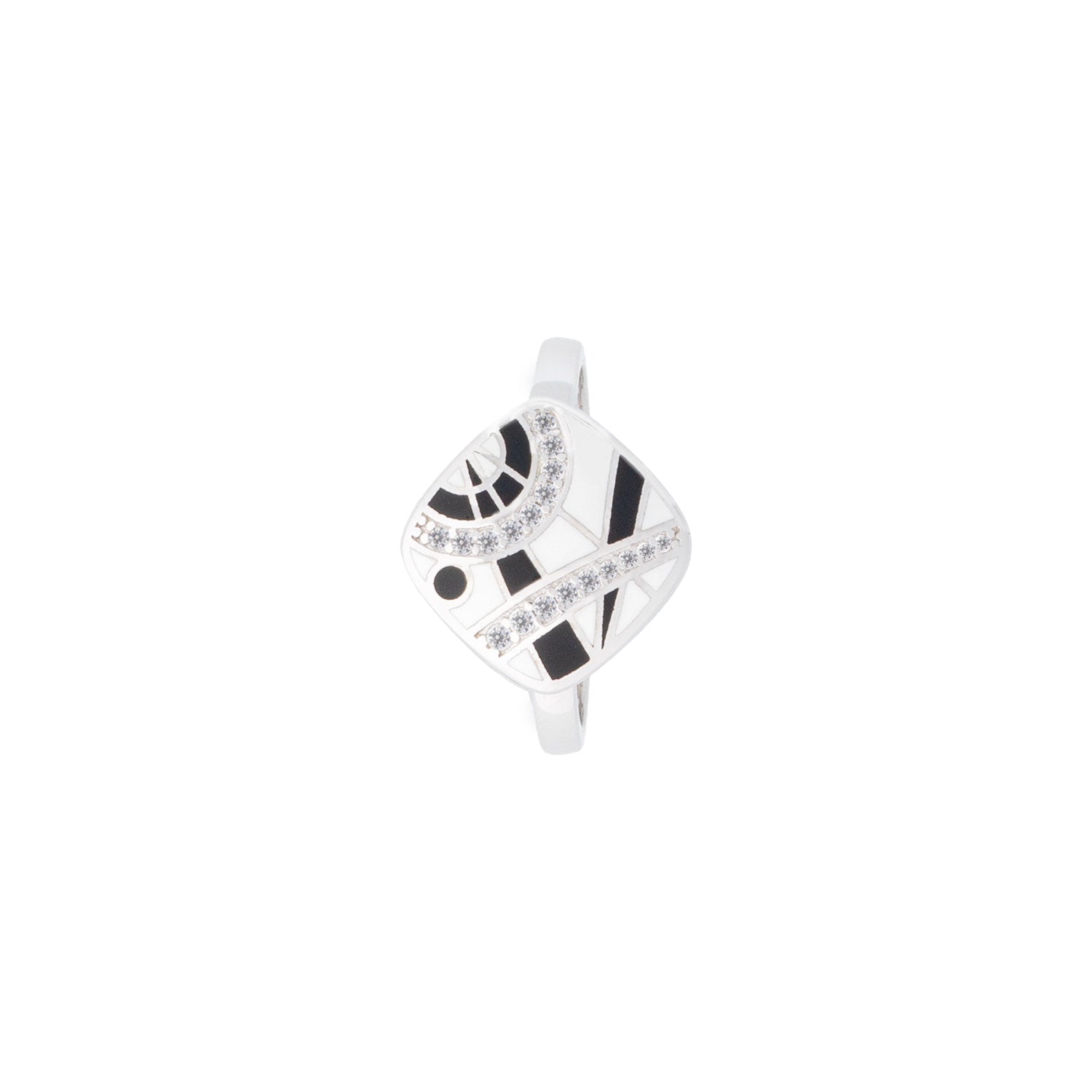 925 Silver Abstract Essence Enamel Ring - Black and White
