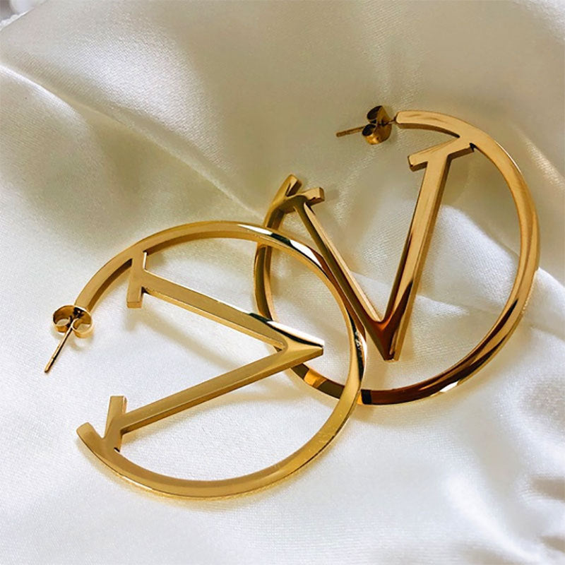 Vivid V Gold Hoops