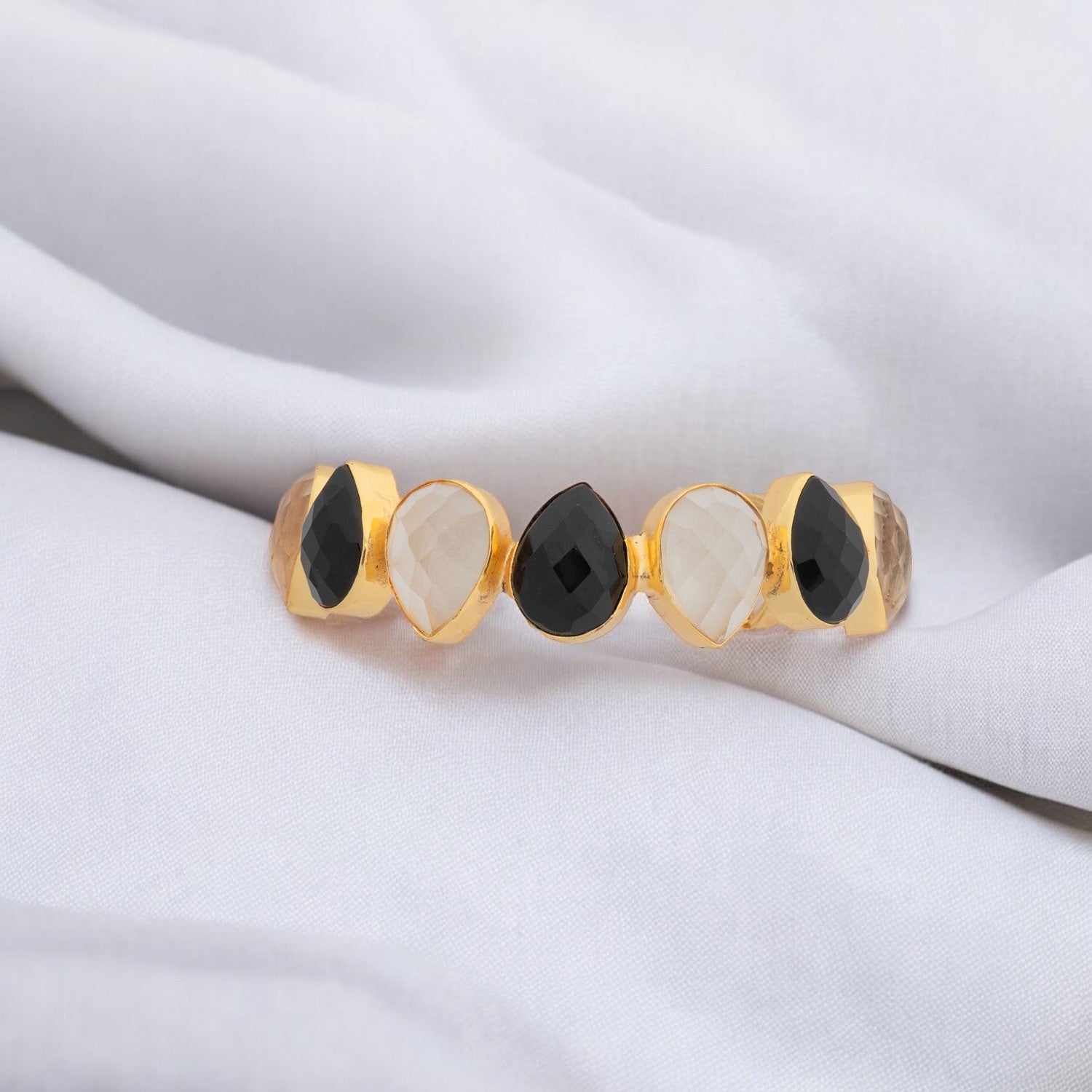 Faceted Black Onyx & White Faceted Crystal Bracelet