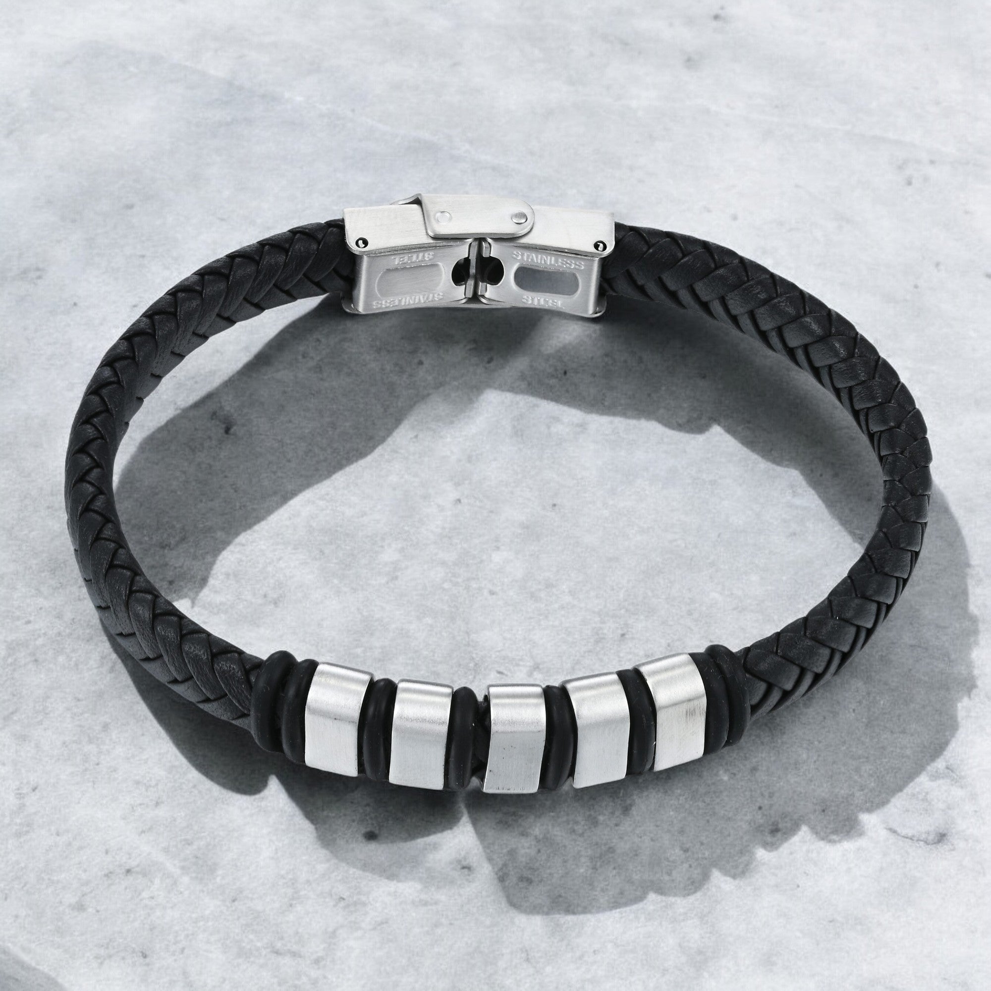 Mens Onyx Leather Bracelet
