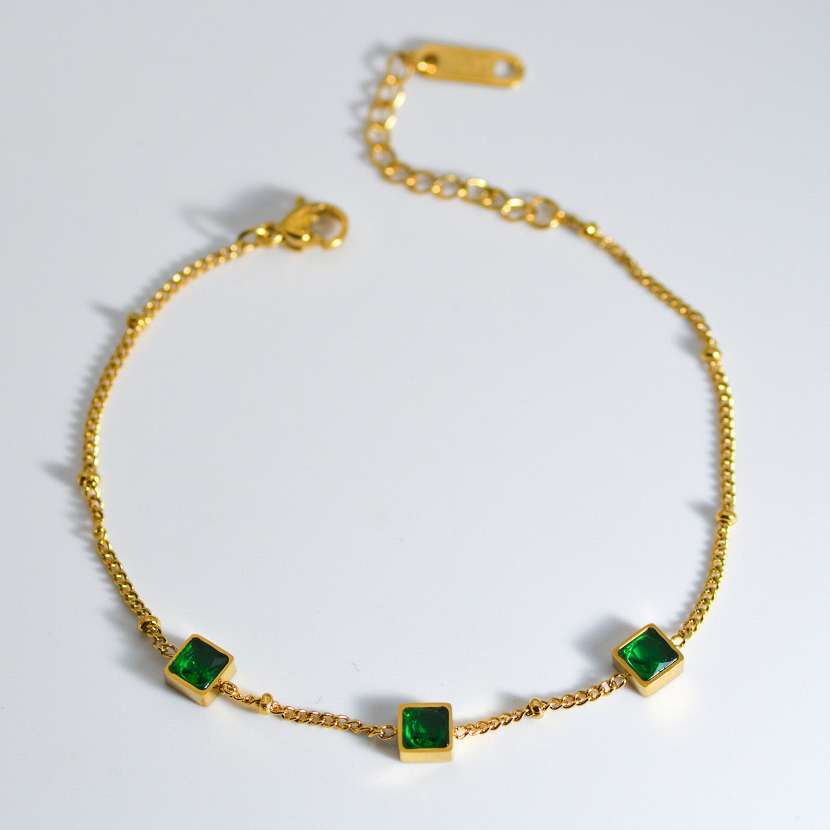 Square Cut Emerald Charm Bracelet