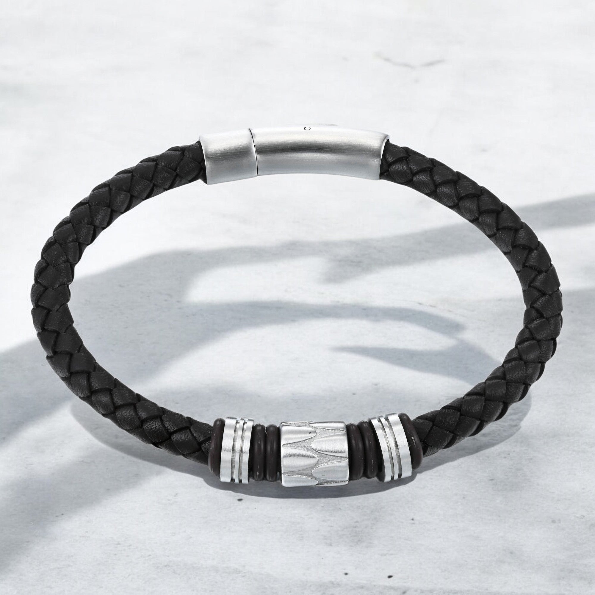 Mens Midnight Weave Leather Bracelet