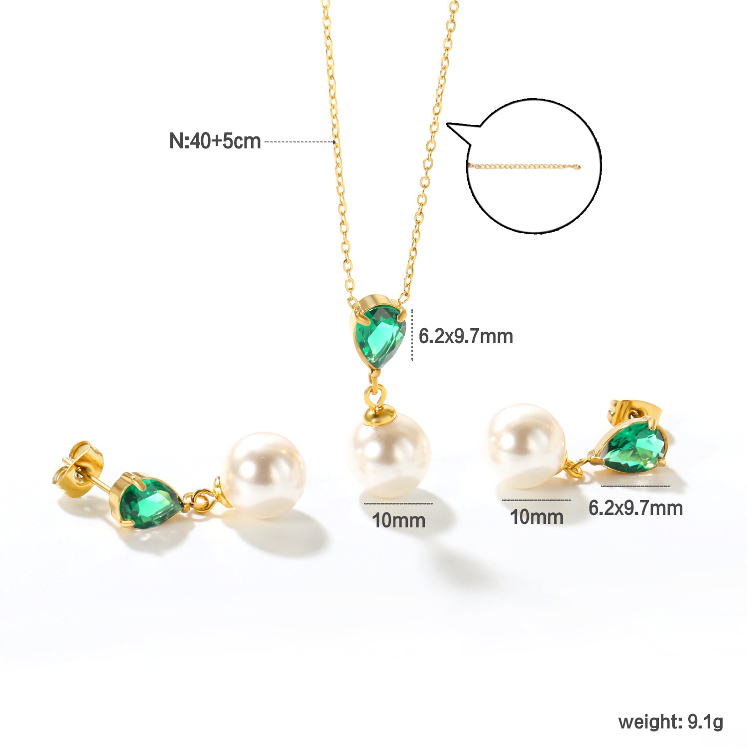 Green and Pearl Pendant Set