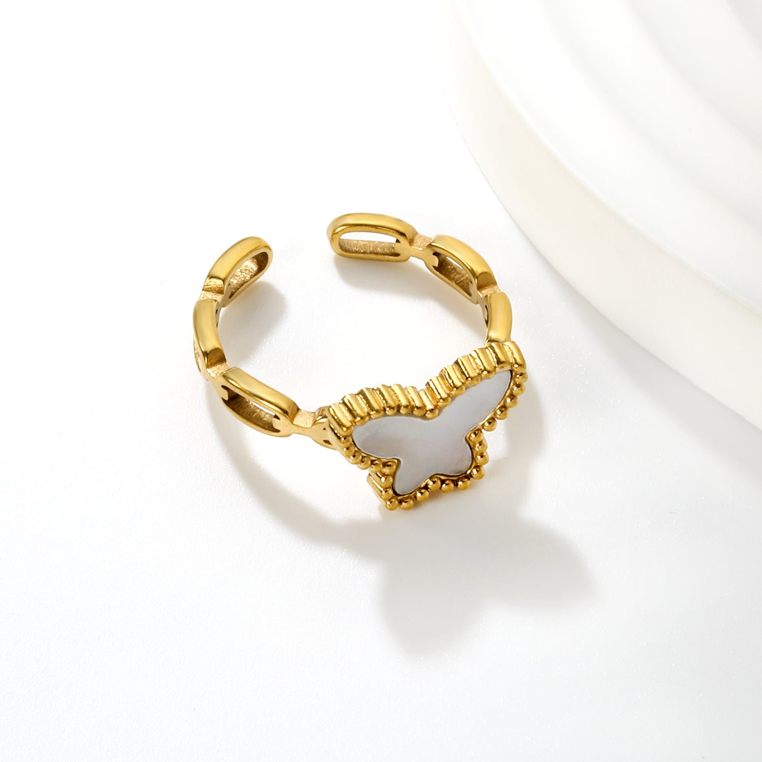 White Butterfly MOP Ring