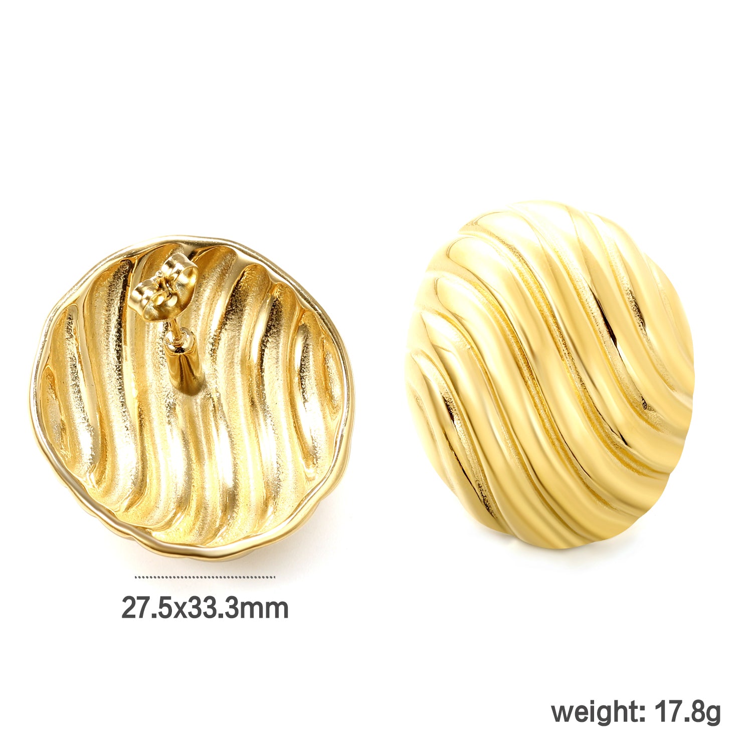 Ribbed Gold Round Studs