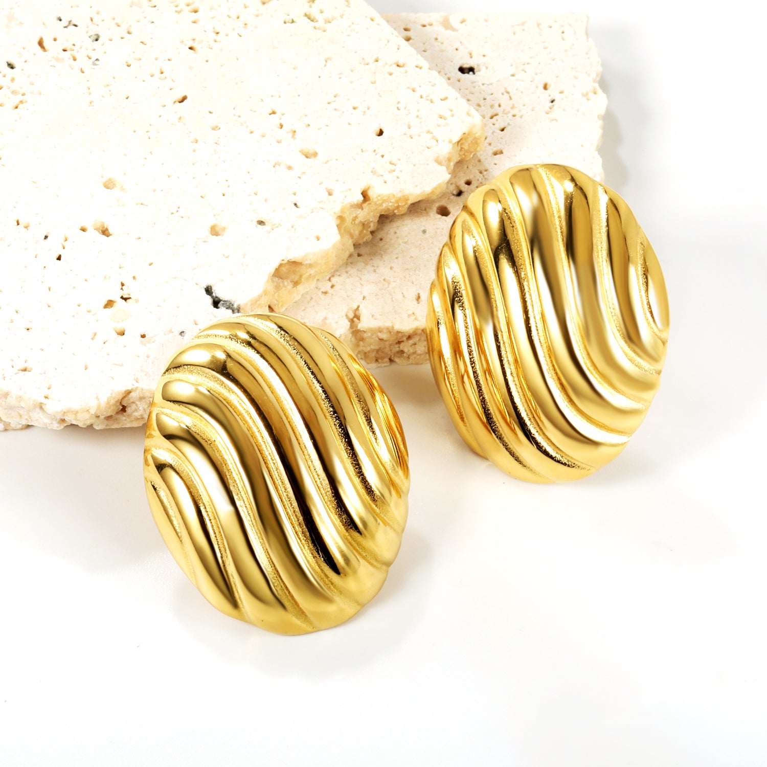 Ribbed Gold Round Studs