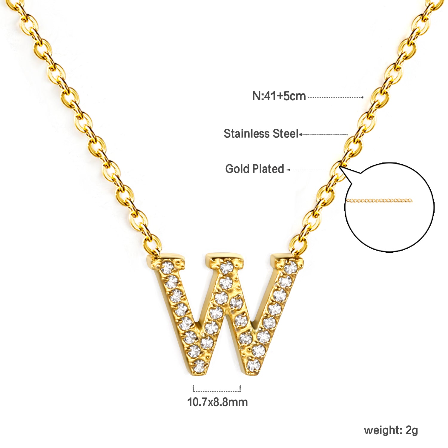 Letter W Pendant Necklace