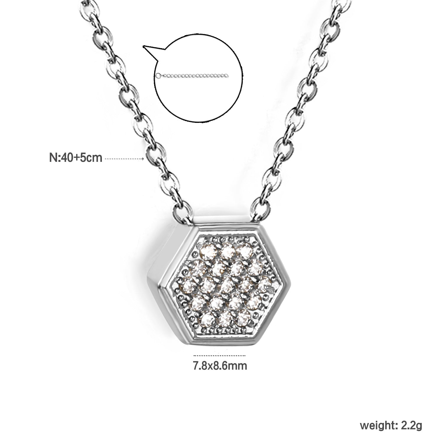 Silver Hexagon Pendant Necklace