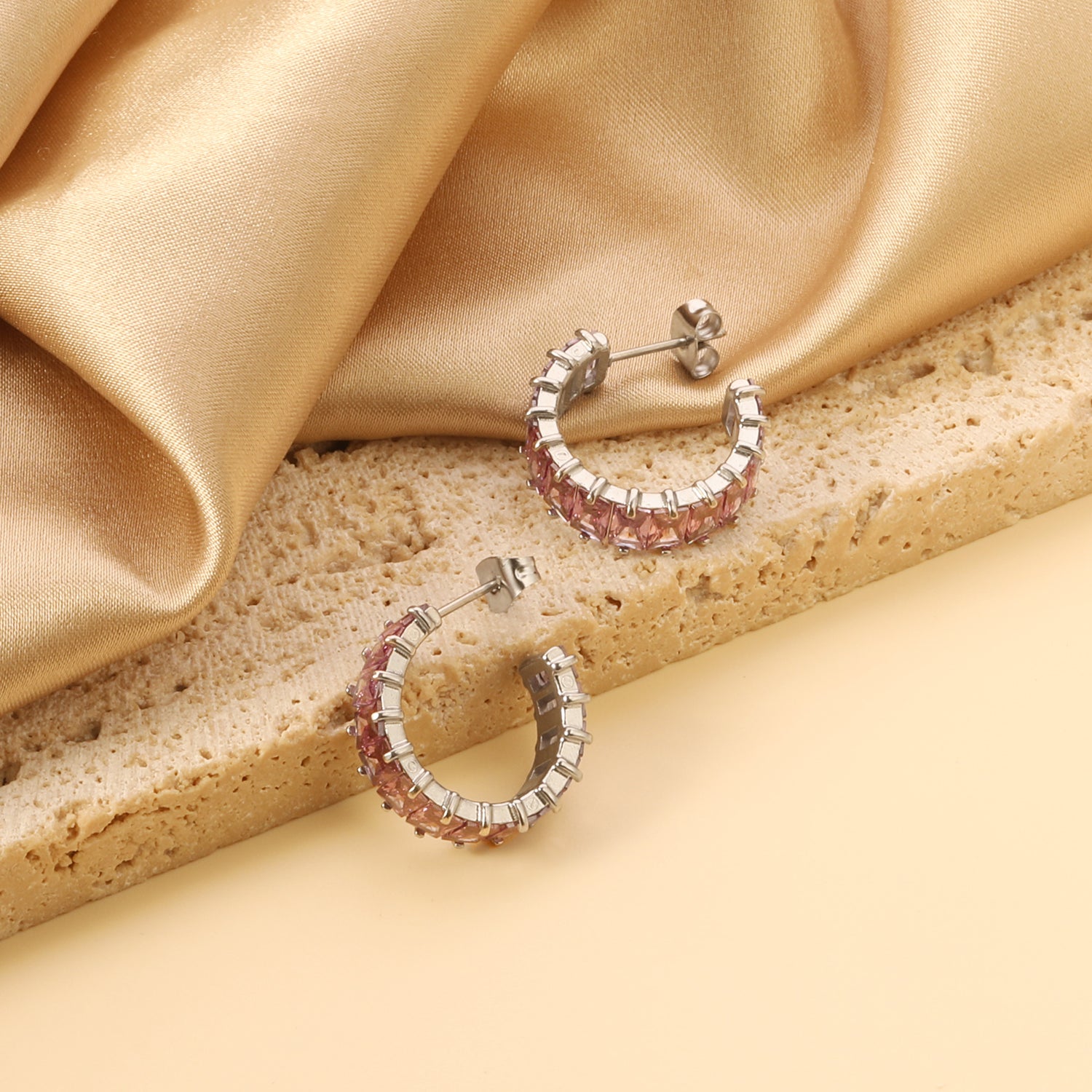 Pink Diamond Hoops
