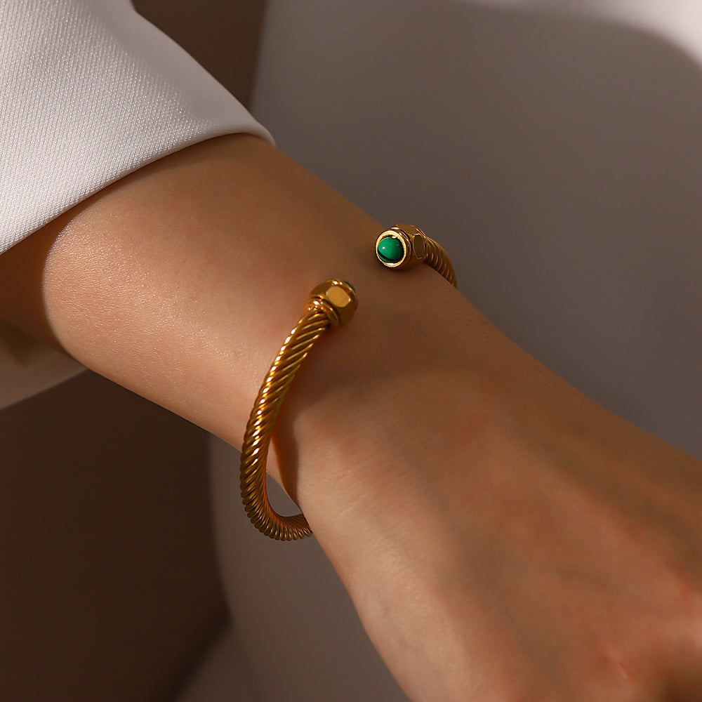 Gilded Enamel Charm - Gold Bangle Bracelet
