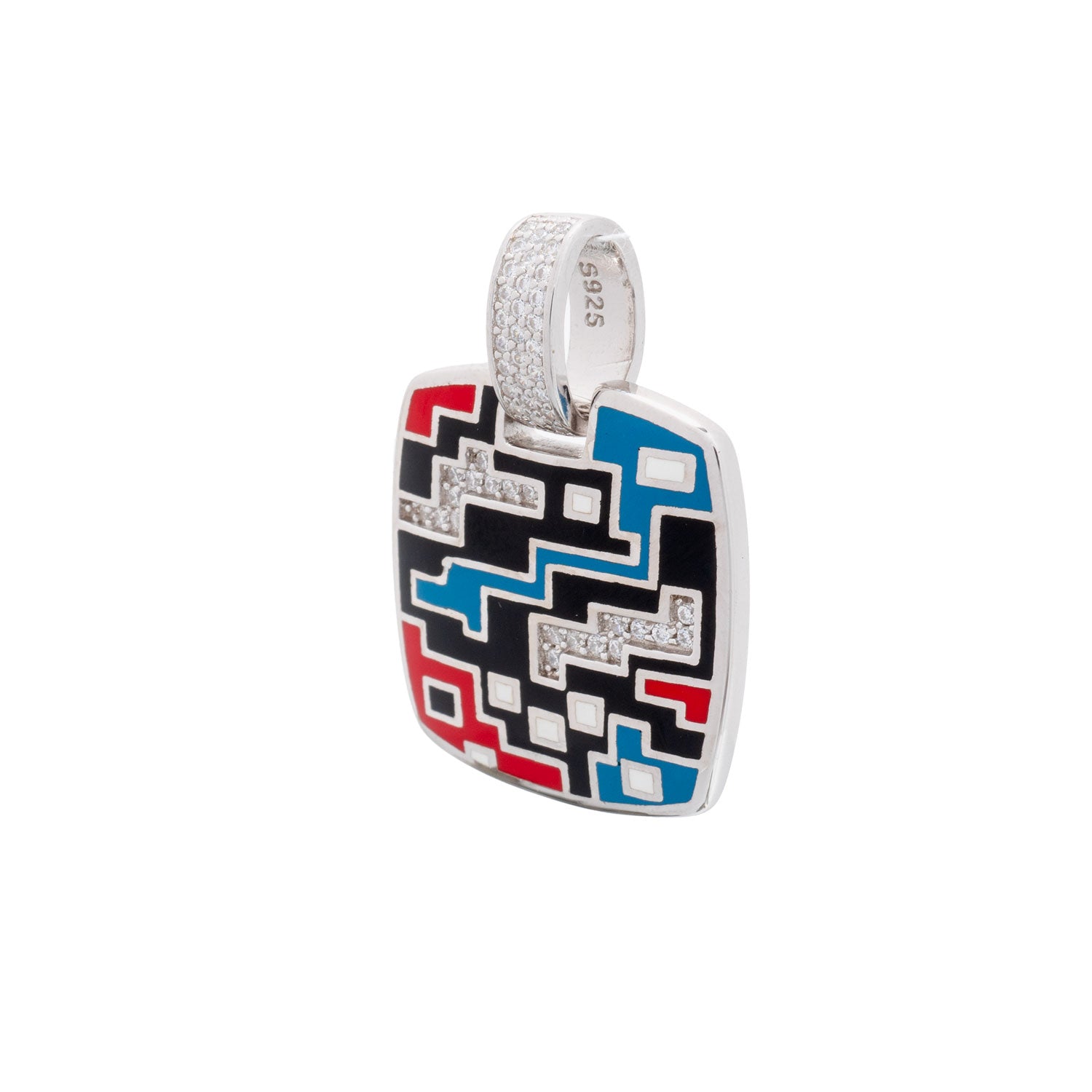 925 Silver Tetra Block Enamel Pendant