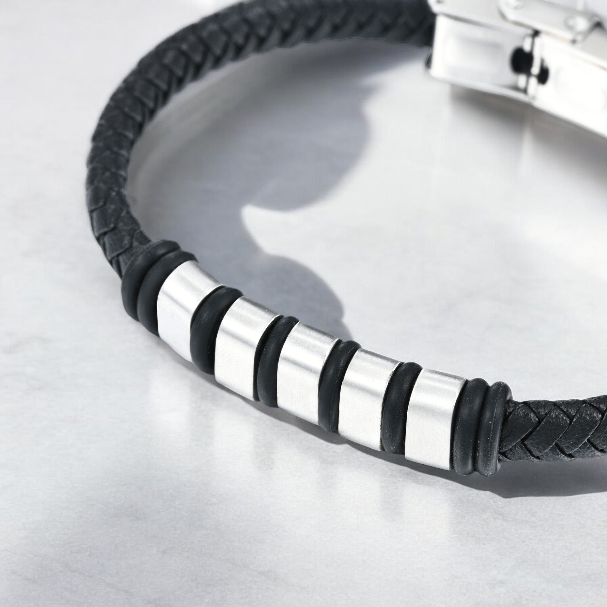 Mens Onyx Leather Bracelet