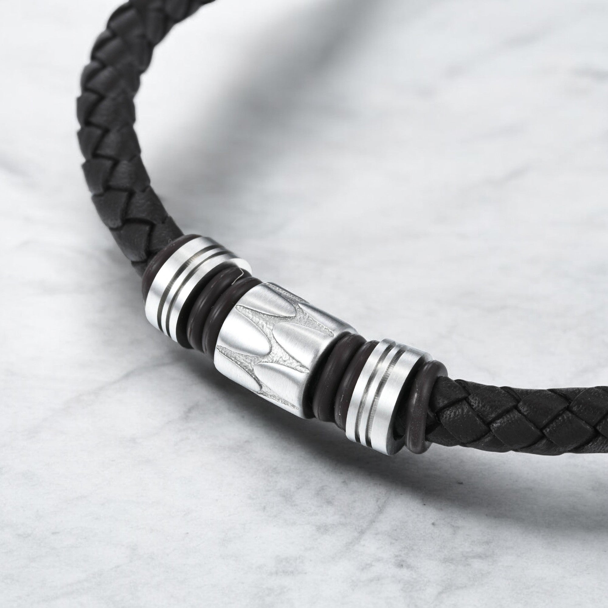 Mens Midnight Weave Leather Bracelet