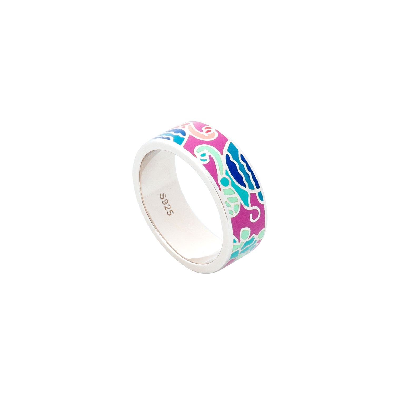 925 Silver Colour Oasis Enamel Ring