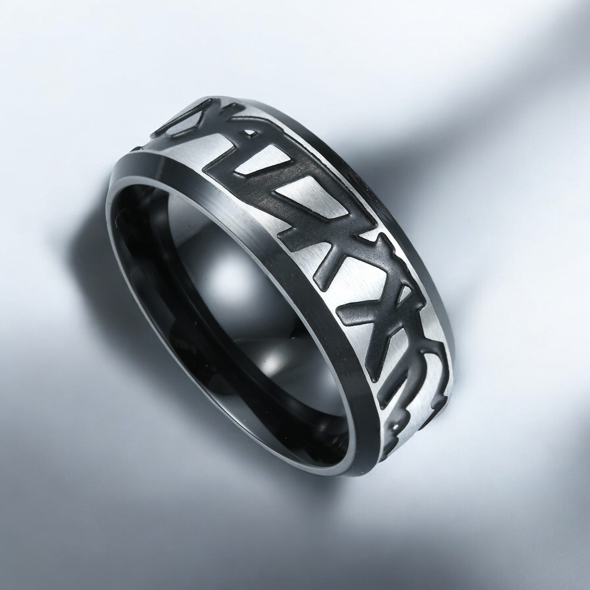 Mens Slate Engraved Silver Ring