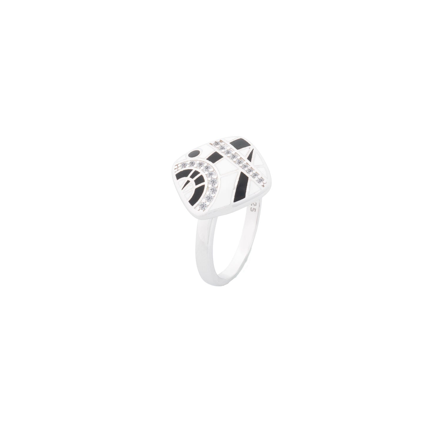 925 Silver Abstract Essence Enamel Ring - Black and White