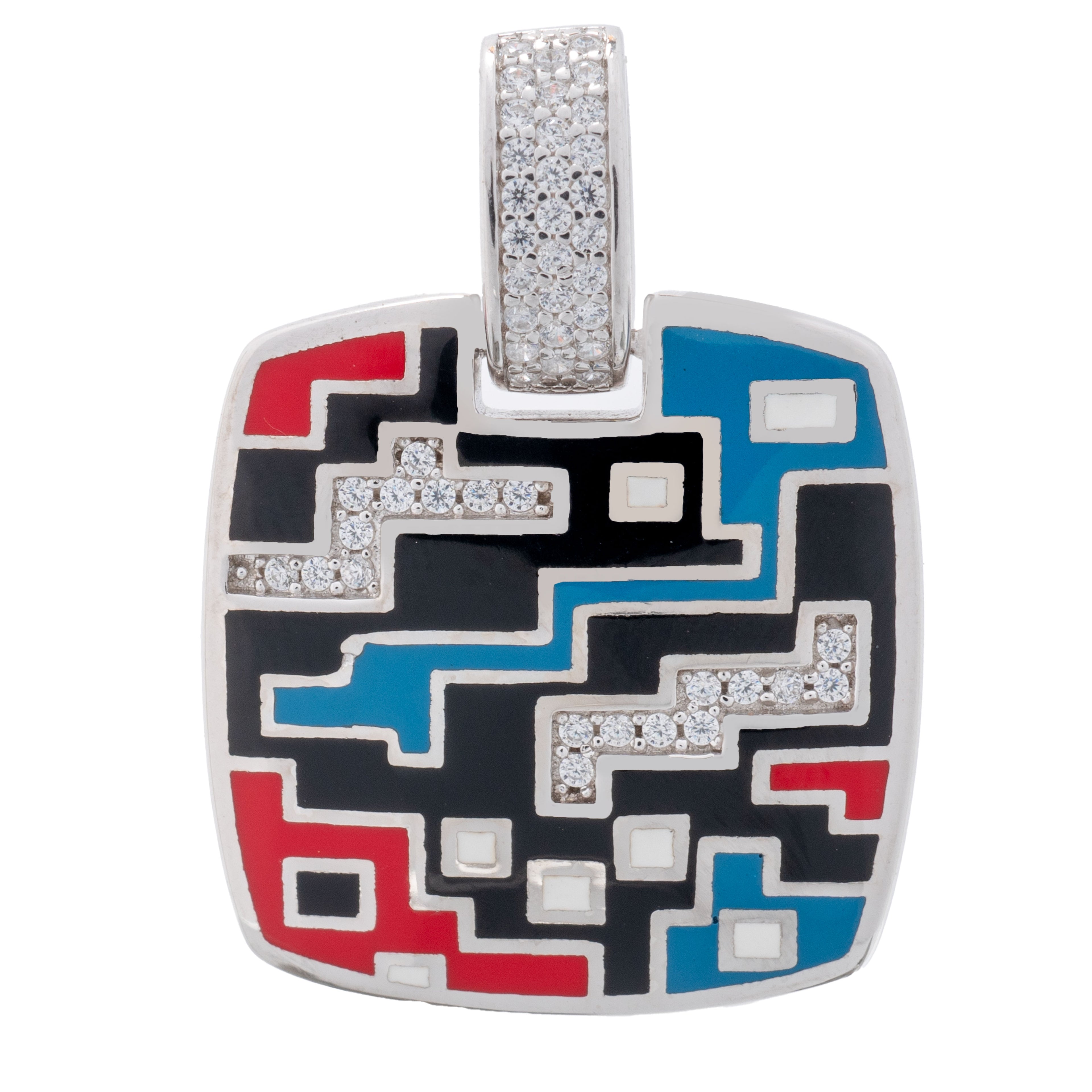 925 Silver Tetra Block Enamel Pendant