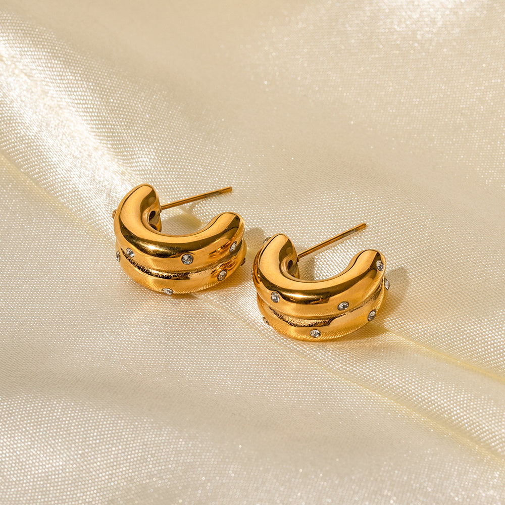 C-Arc Luster Gold Hoops with Cubic Zirconia