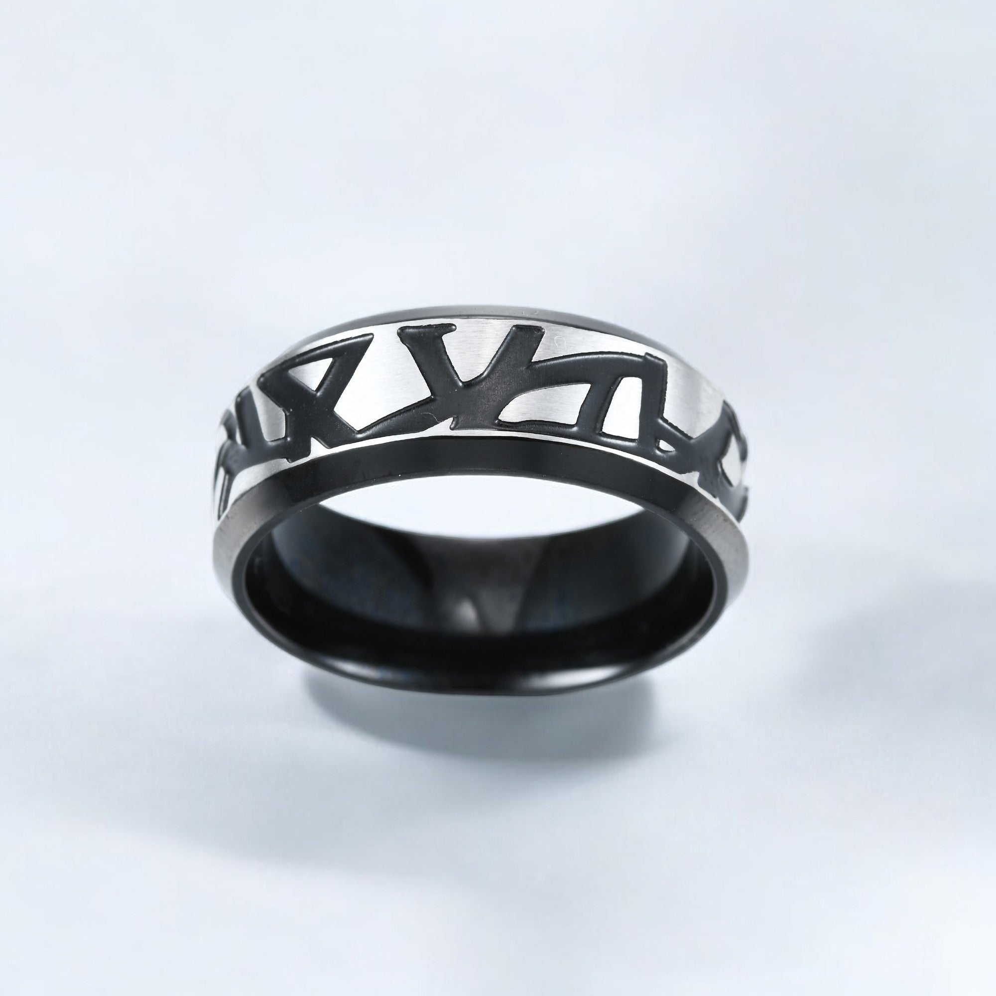 Mens Slate Engraved Silver Ring