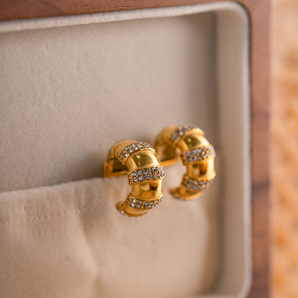 Helix Gold Hoops with Cubic Zirconia