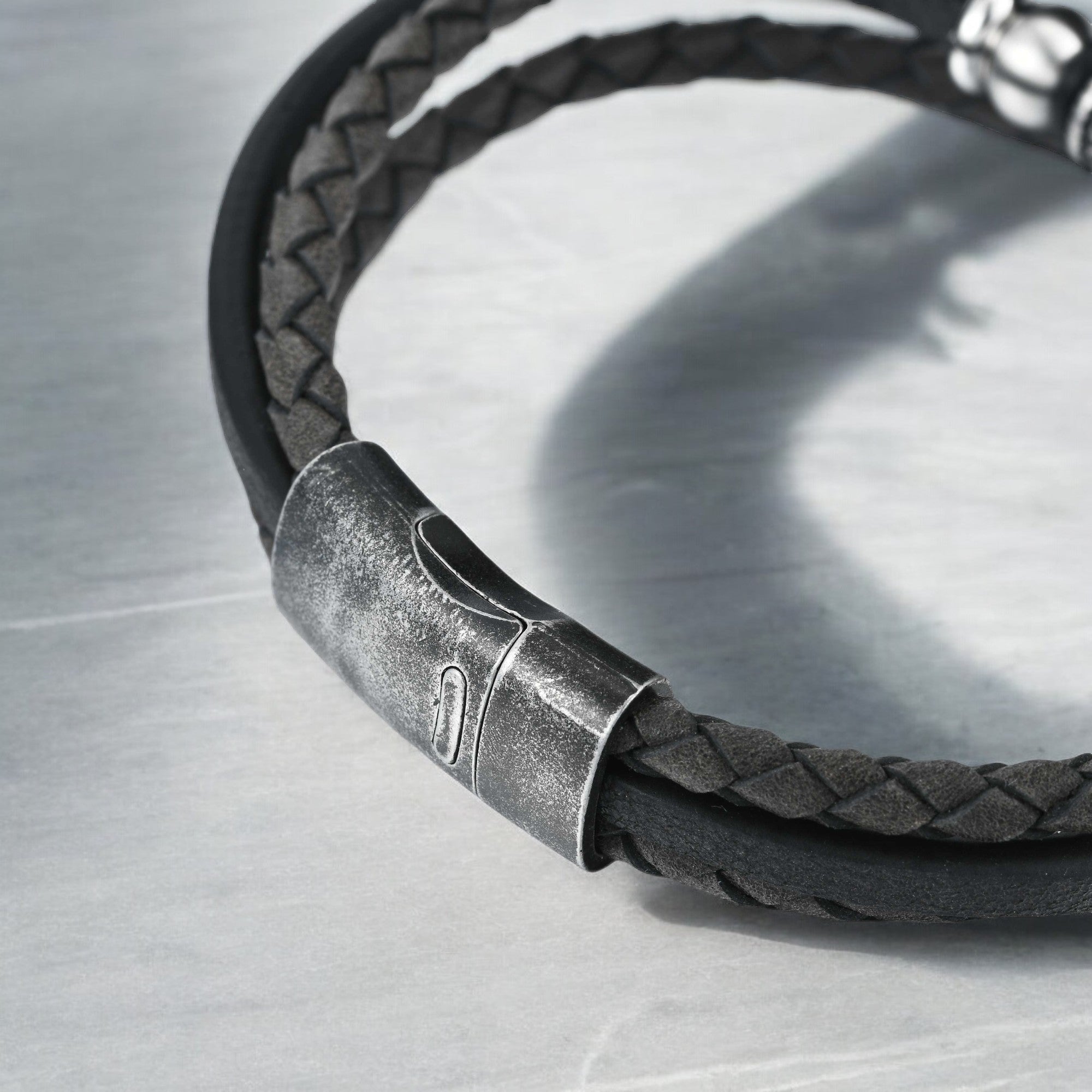 Mens Slate Stride Leather Bracelet