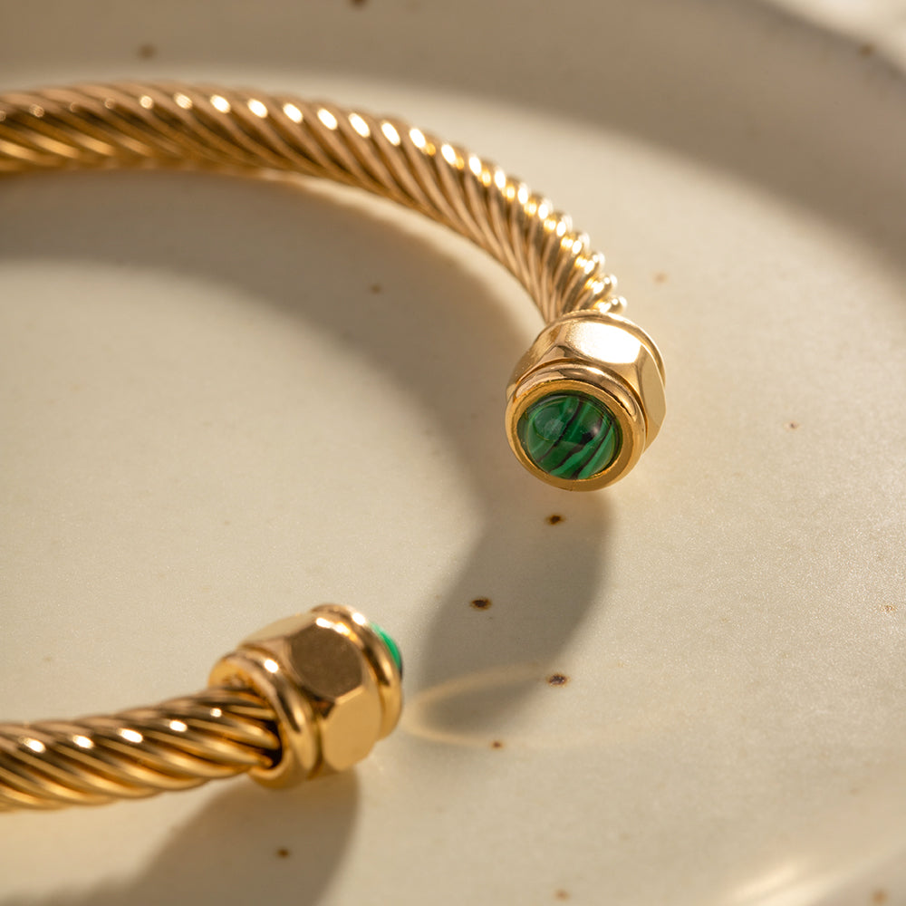 Gilded Enamel Charm - Gold Bangle Bracelet