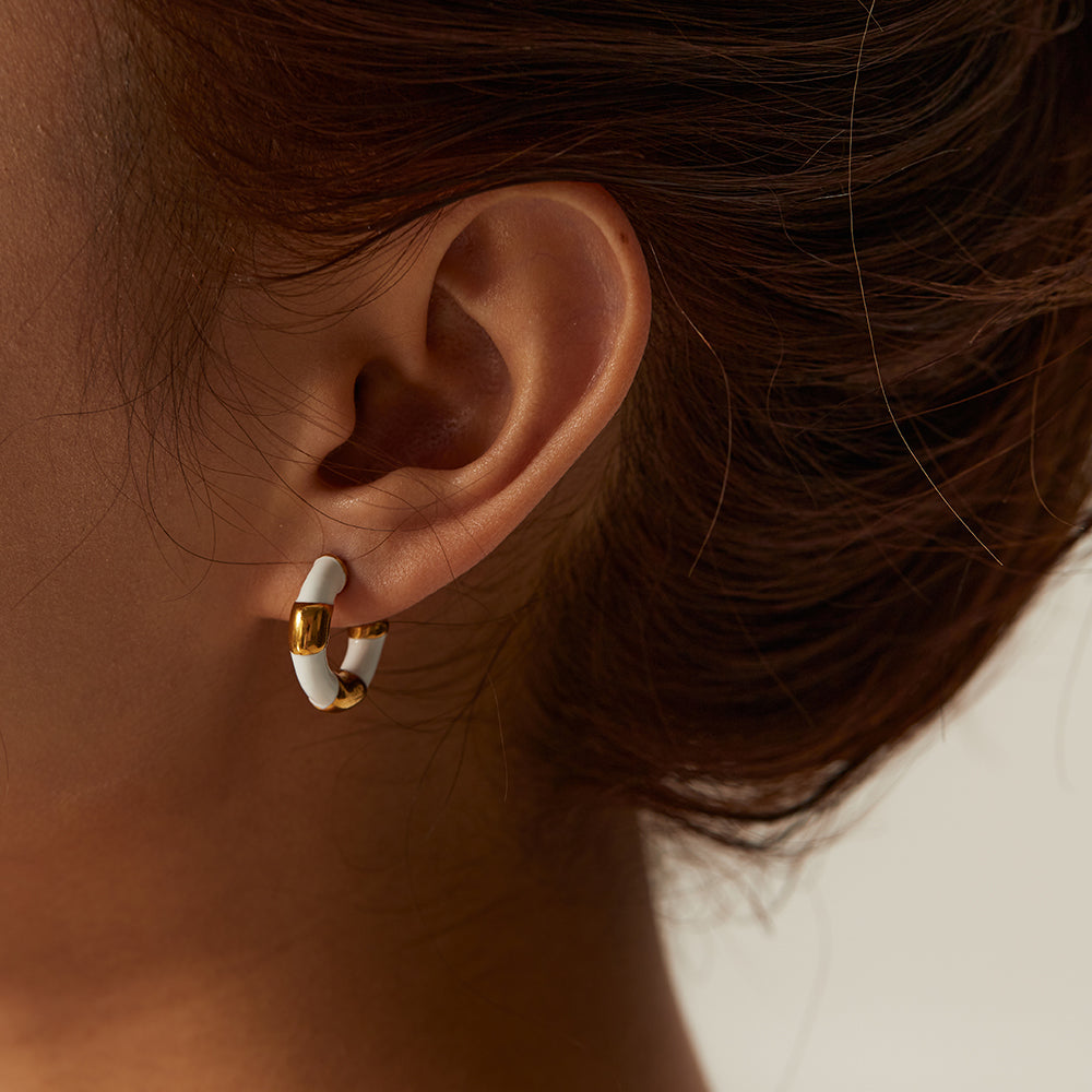 Gold Lined Black Enamel Hoops
