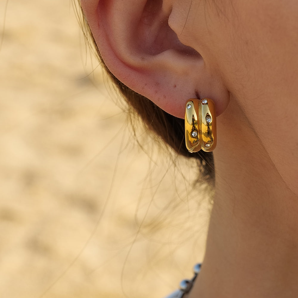 C-Arc Luster Gold Hoops with Cubic Zirconia