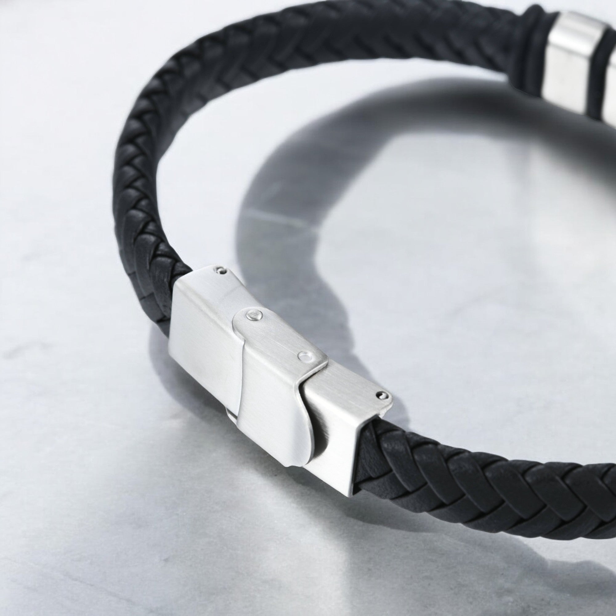 Mens Onyx Leather Bracelet