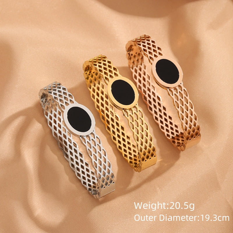 Enamel Oval Charm Bangle Bracelet