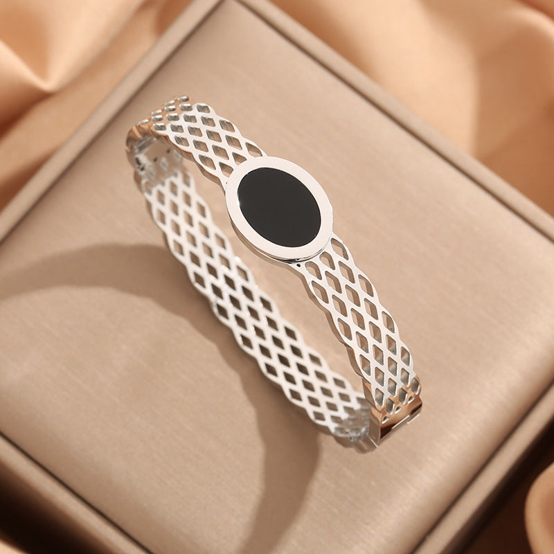 Enamel Oval Charm Bangle Bracelet