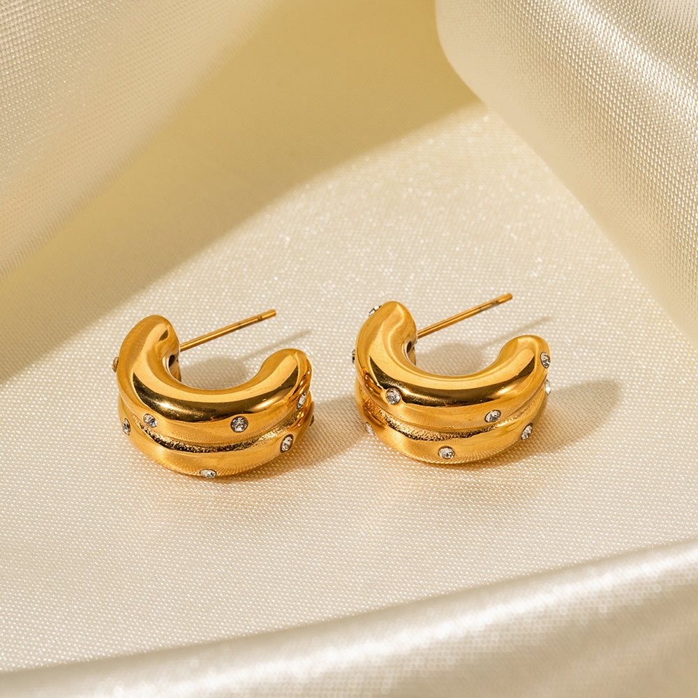 C-Arc Luster Gold Hoops with Cubic Zirconia