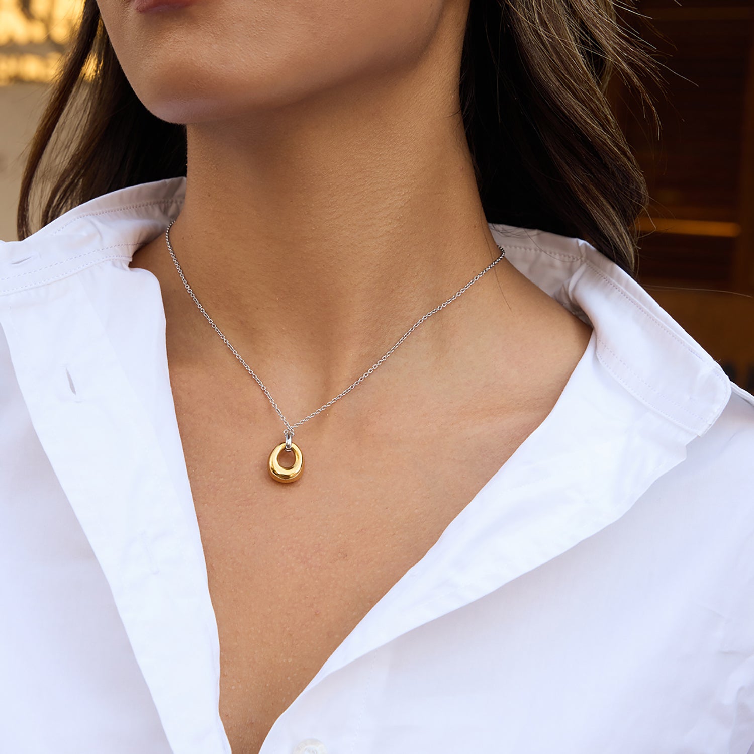Two Toned Gold Hole Pendant Necklace