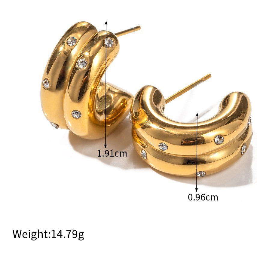 C-Arc Luster Gold Hoops with Cubic Zirconia