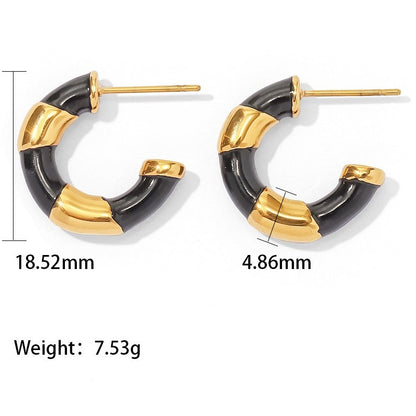 Gold Lined Black Enamel Hoops