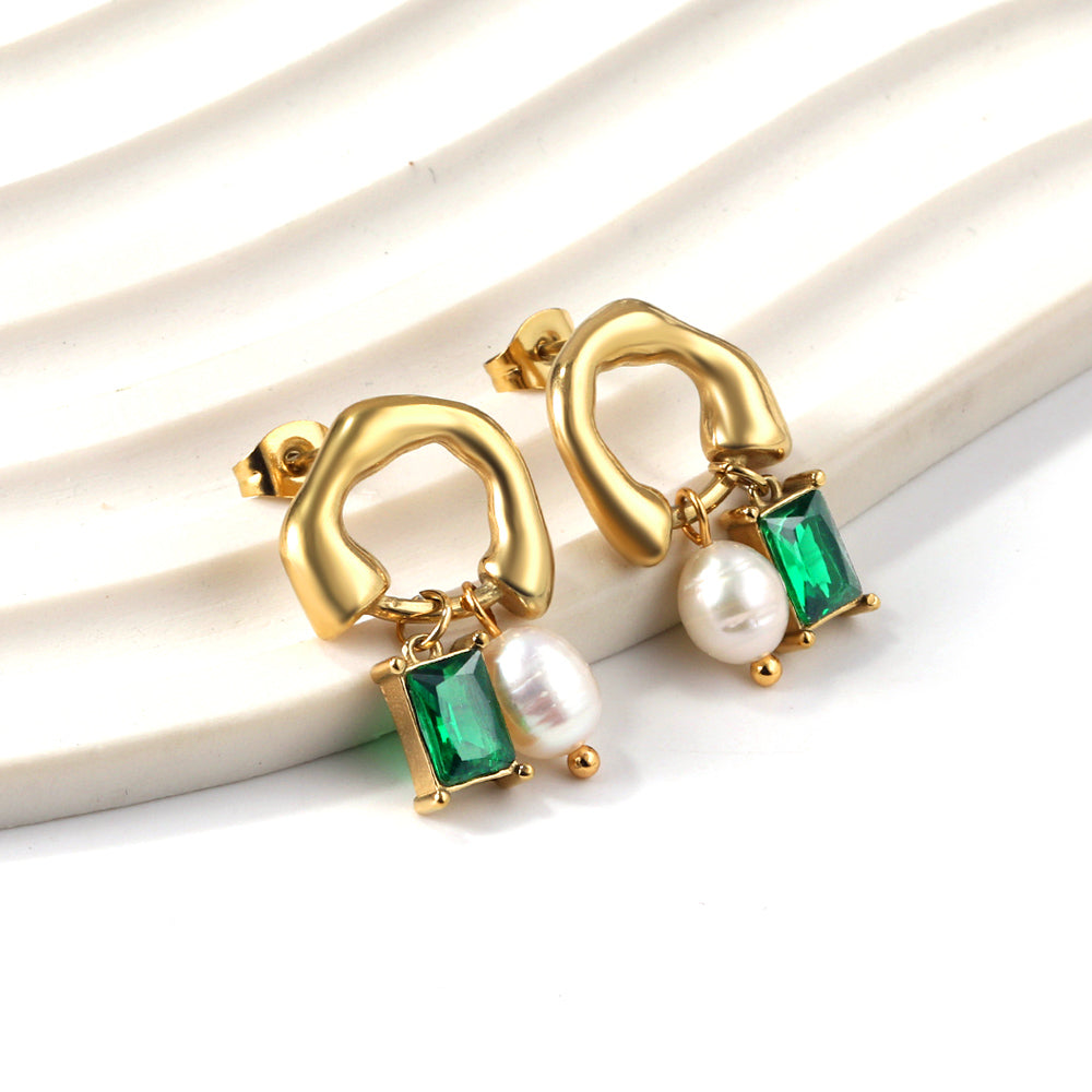 Pearl and Green Danglers