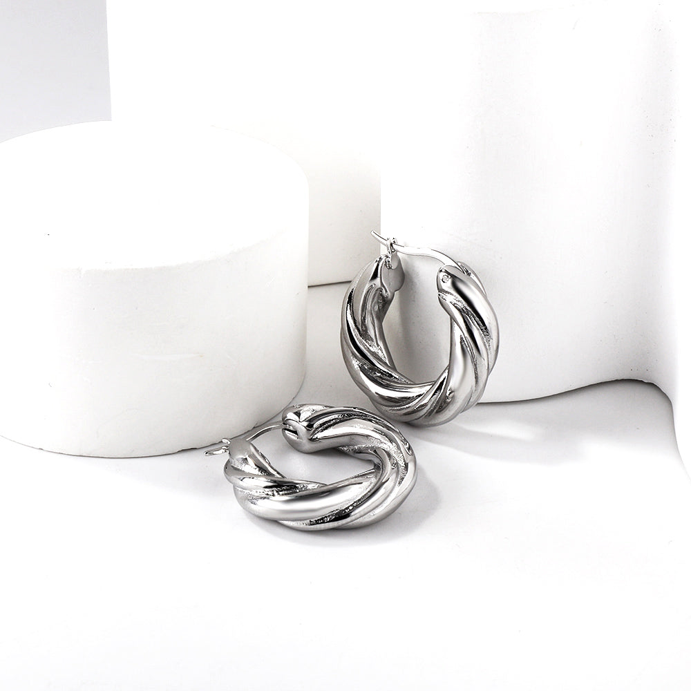 Textured Silver Hoops