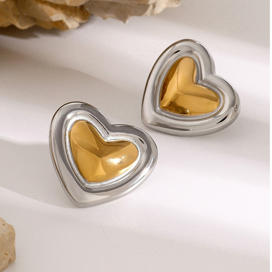 Two Toned Heart Studs