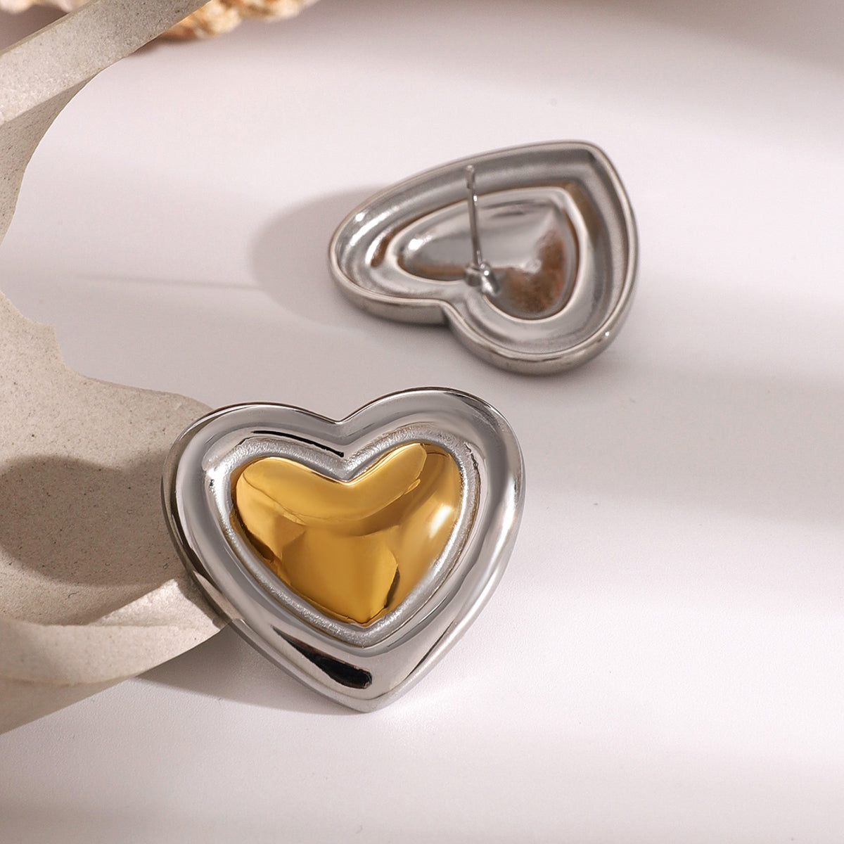 Two Toned Heart Studs