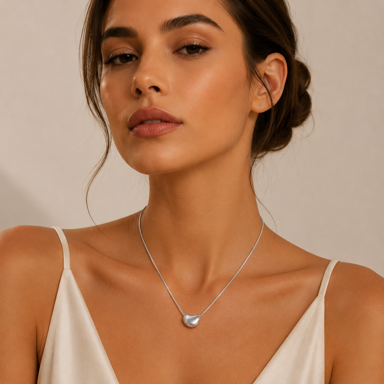 Silver Button Pendant Necklace