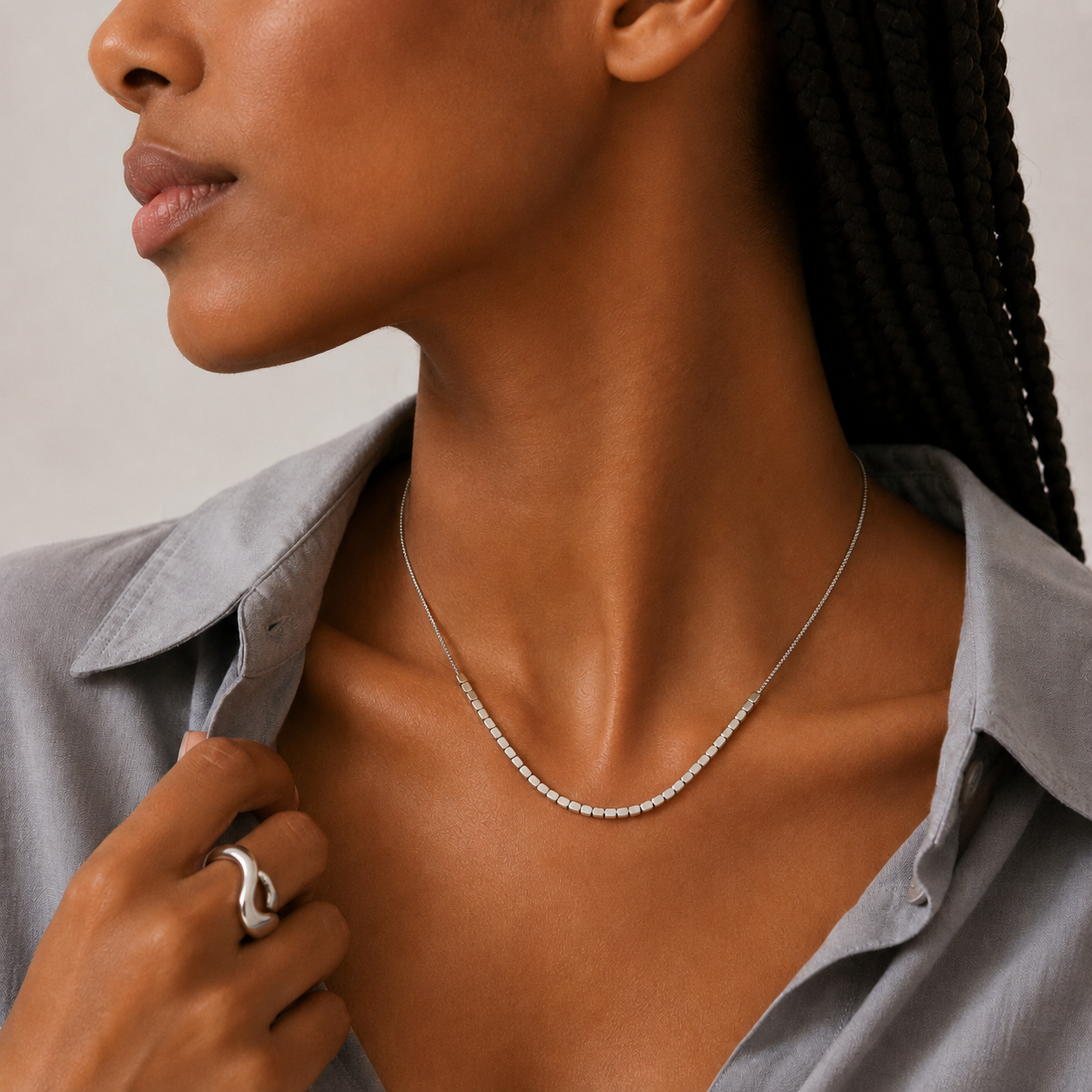 Silver Cube Chain Necklace