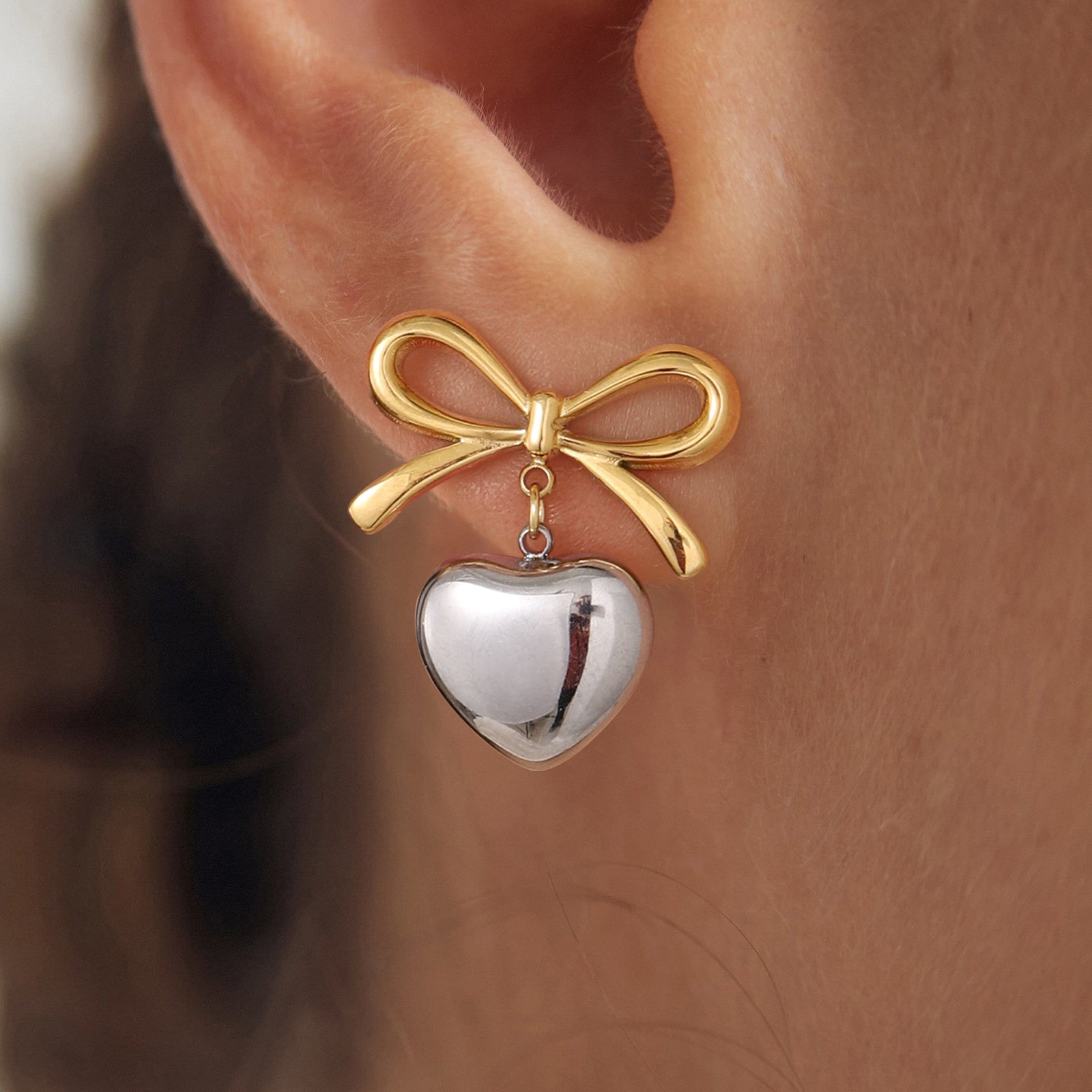 Silver Heart and Bow Studs