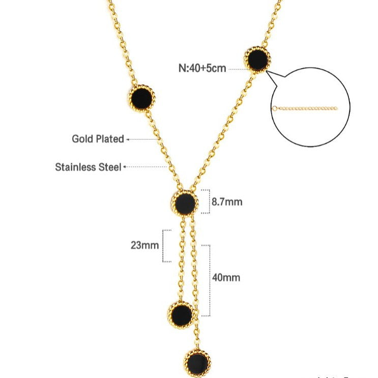 Black Discs Drop Chain Necklace