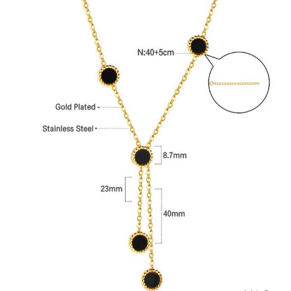 Black Discs Drop Chain Necklace