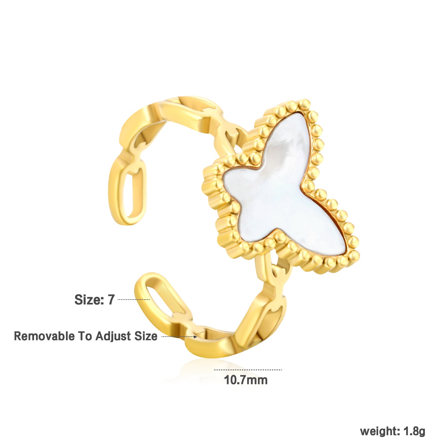 White Butterfly MOP Ring