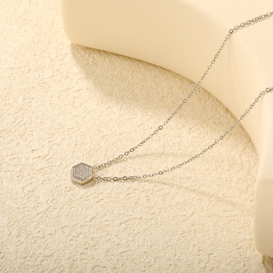 Silver Hexagon Pendant Necklace