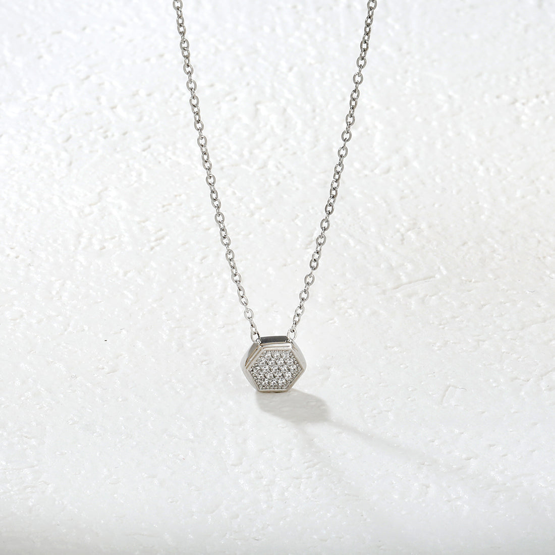 Silver Hexagon Pendant Necklace