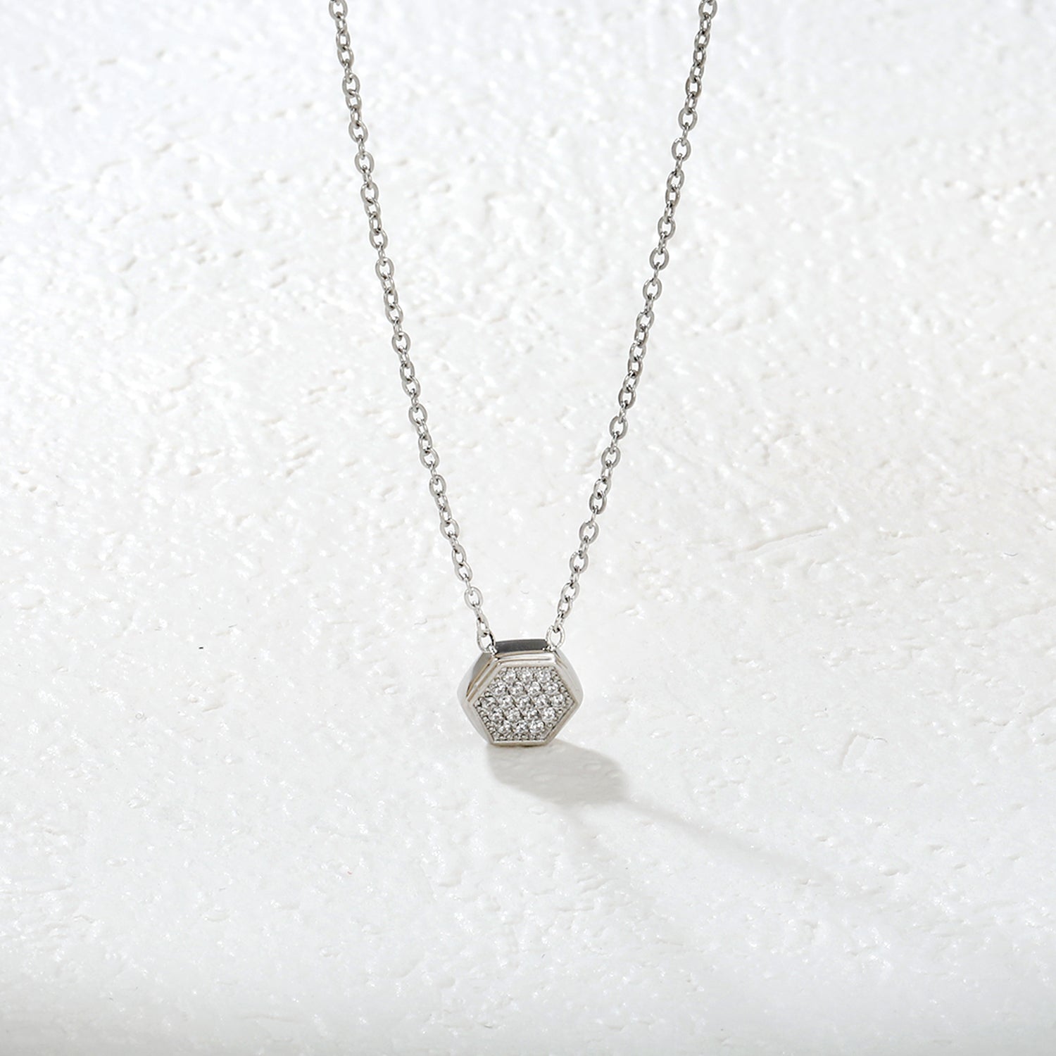 Silver Hexagon Pendant Necklace
