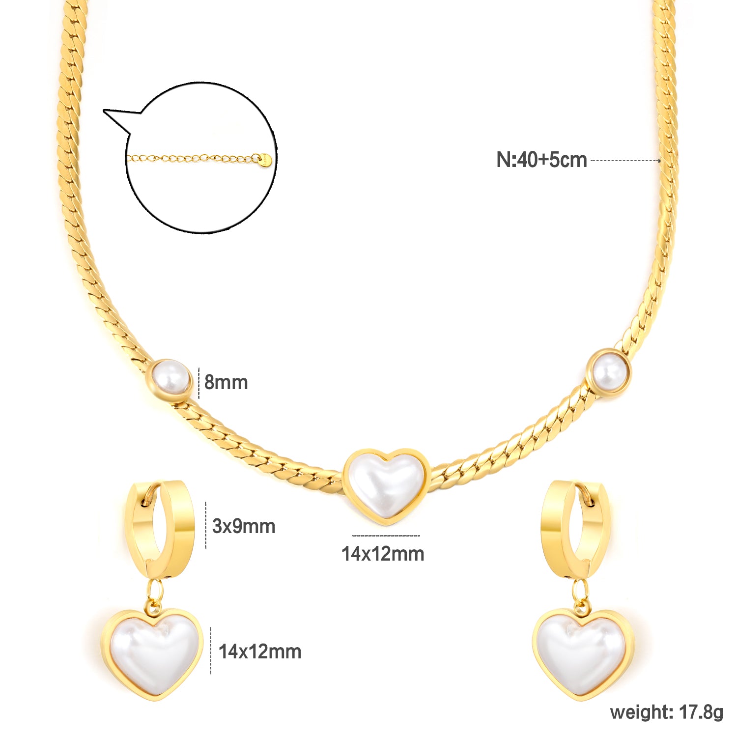 White Pearl Heart Pendant Set